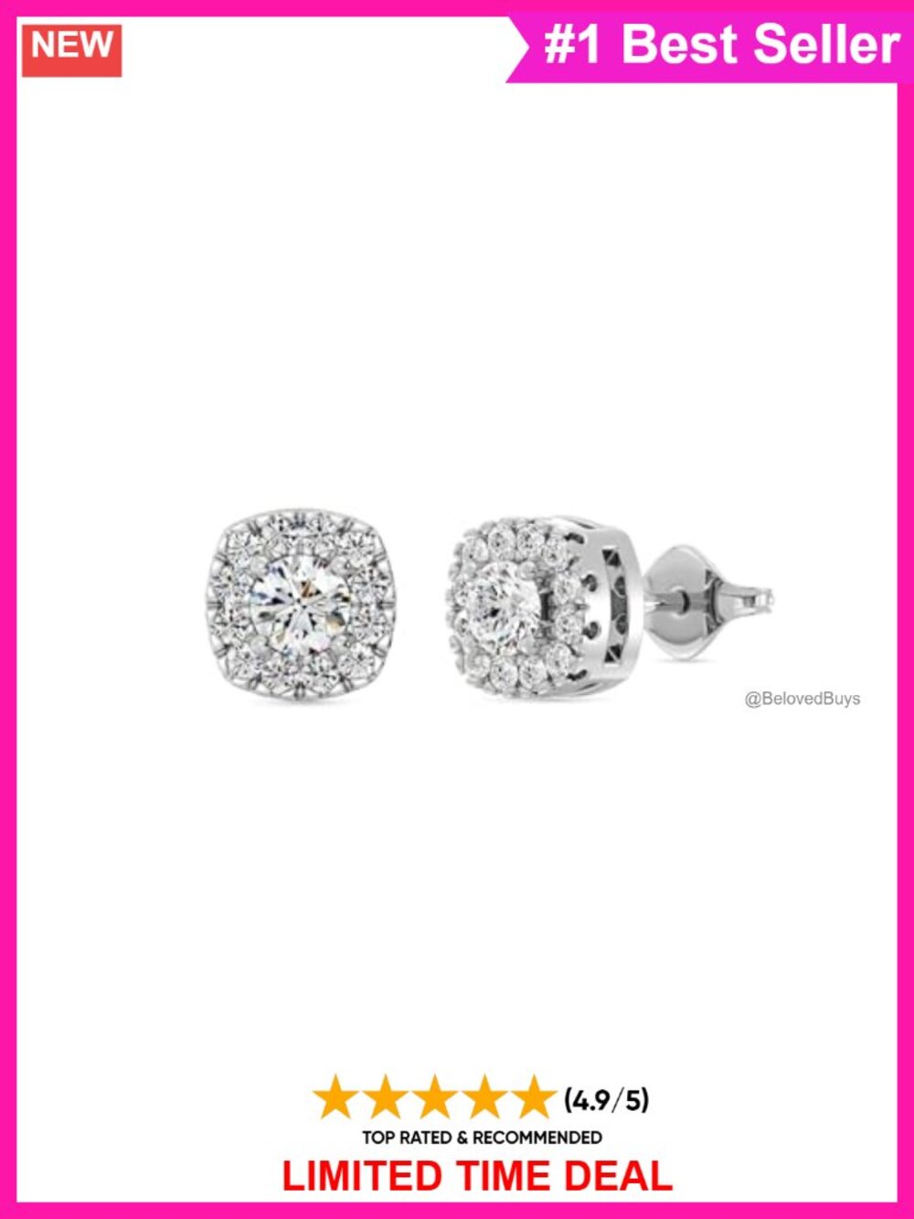 Cushion Halo Lab-Grown Diamond Stud Earrings 14KT Yellow Gold Plated Silver